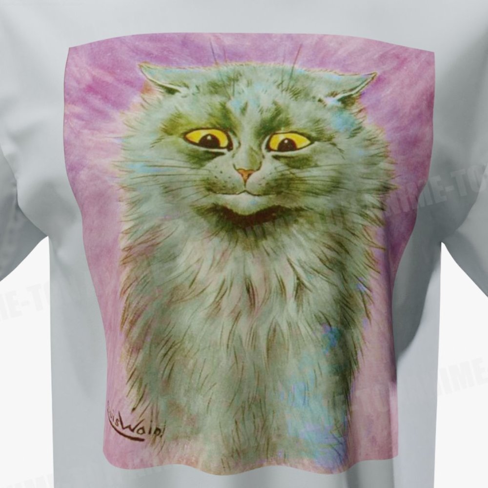 Louis Wain - Cat Art - Blue Russian Cat - Tshirt - Cotton